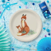 Momma Fox en Baby Illustratie Waterverf Papieren Bordje (Feest)