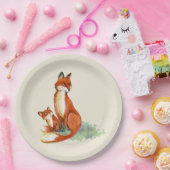 Momma Fox en Baby Illustratie Waterverf Papieren Bordje (Feest)