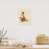 Momma Fox en Baby Illustratie Waterverf Poster (Keuken)