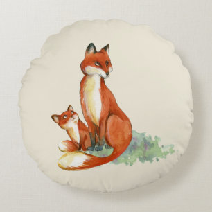 Momma Fox en Baby Illustratie Waterverf Rond Kussen