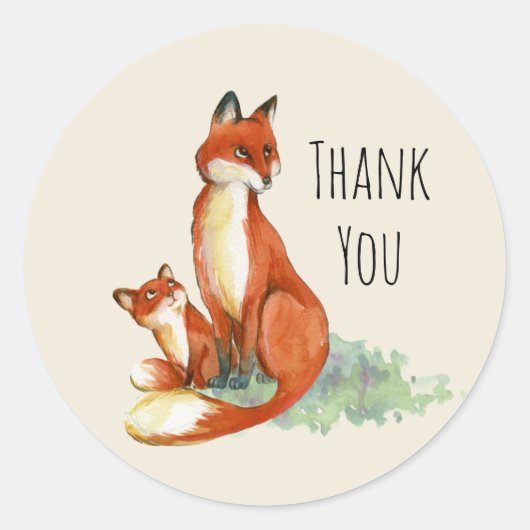 Momma Fox en Baby Illustratie Waterverf Ronde Sticker (Voorkant)