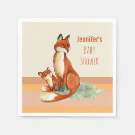 Momma Fox en Baby Illustratie Waterverf Servet