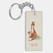 Momma Fox en Baby Illustratie Waterverf Sleutelhanger (Voorkant Links)