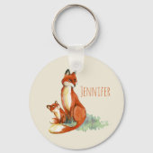 Momma Fox en Baby Illustratie Waterverf Sleutelhanger (Achterkant)