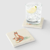 Momma Fox en Baby Illustratie Waterverf Stenen Onderzetter (Zijkant)