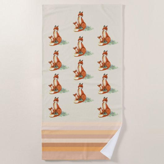 Momma Fox en Baby Illustratie Waterverf Strandlaken (Voorkant)