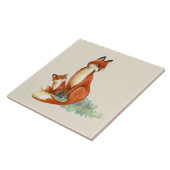 Momma Fox en Baby Illustratie Waterverf Tegeltje (Zijkant)
