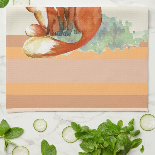 Momma Fox en Baby Illustratie Waterverf Theedoek (Gevouwen)