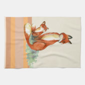 Momma Fox en Baby Illustratie Waterverf Theedoek (Horizontaal)