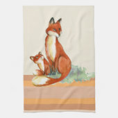 Momma Fox en Baby Illustratie Waterverf Theedoek (Verticaal)