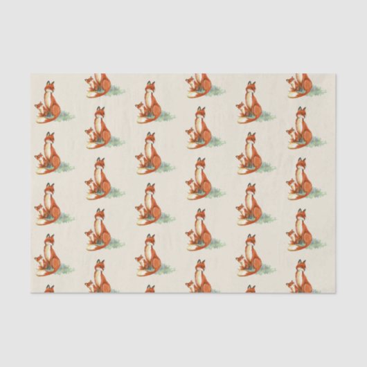 Momma Fox en Baby Illustratie Waterverf Tissuepapier (Voorkant)