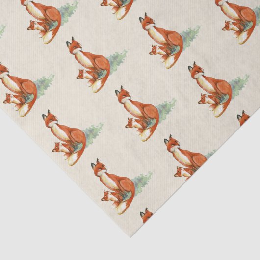 Momma Fox en Baby Illustratie Waterverf Tissuepapier (Detail)