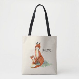 Momma Fox en Baby Illustratie Waterverf Tote Bag