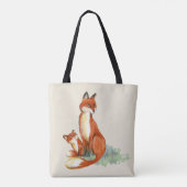 Momma Fox en Baby Illustratie Waterverf Tote Bag (Achterkant)