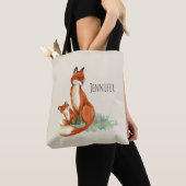 Momma Fox en Baby Illustratie Waterverf Tote Bag (Dichtbij)
