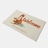 Momma Fox en Baby Waterverf Illustratie Welkom Deurmat (Schuin)