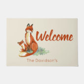 Momma Fox en Baby Waterverf Illustratie Welkom Deurmat (Voorkant)