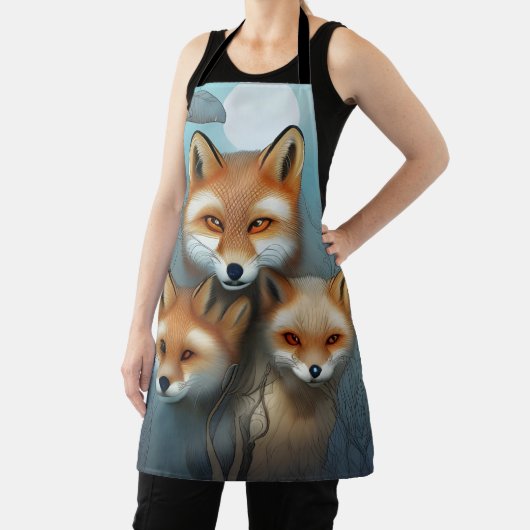 Momma fox en twee baby's schort (Insitu)