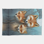 Momma fox en twee baby's theedoek (Horizontaal)