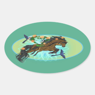 Momma Horse and foal Ovale Sticker