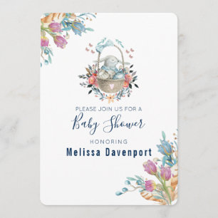 Momma Konijn in Mand & Tulp Bloemstukjes Baby Show Kaart