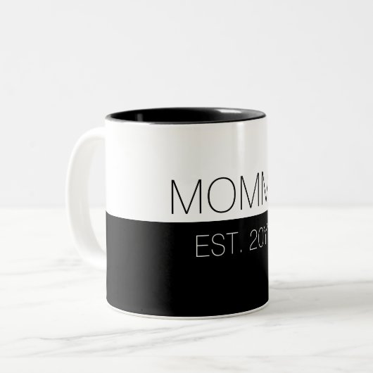 Momma opgericht | Elegante geschenken voor nieuwe  Tweekleurige Koffiemok (Voorkant links)