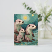 Momma Poppa en Baby Otter in de oceaan Briefkaart (Staand voorkant)