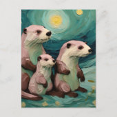 Momma Poppa en Baby Otter in de oceaan Briefkaart (Voorkant)
