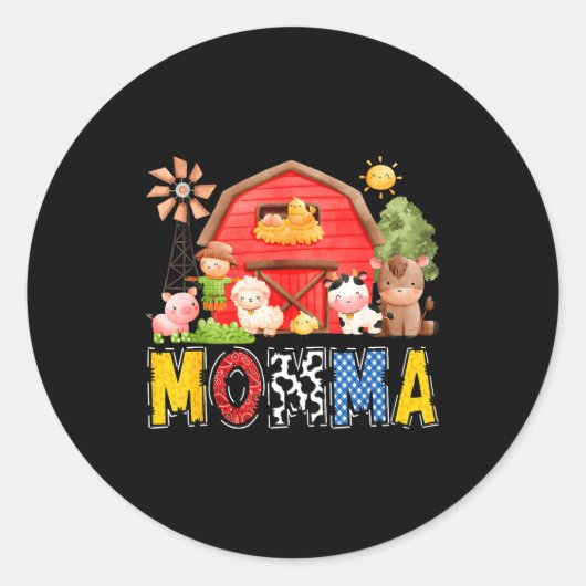Momma Red Farm Cow Birthday Boy Matching Family Pa Ronde Sticker (Voorkant)