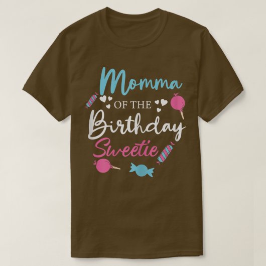 Momma van de Birthday Sweetie Snoep Boy Gir T-shirt (Design voorkant)