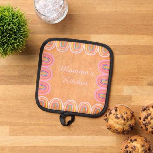 Momma's Kitchen Folk Rainbow Pattern Pannenlap (Top down)