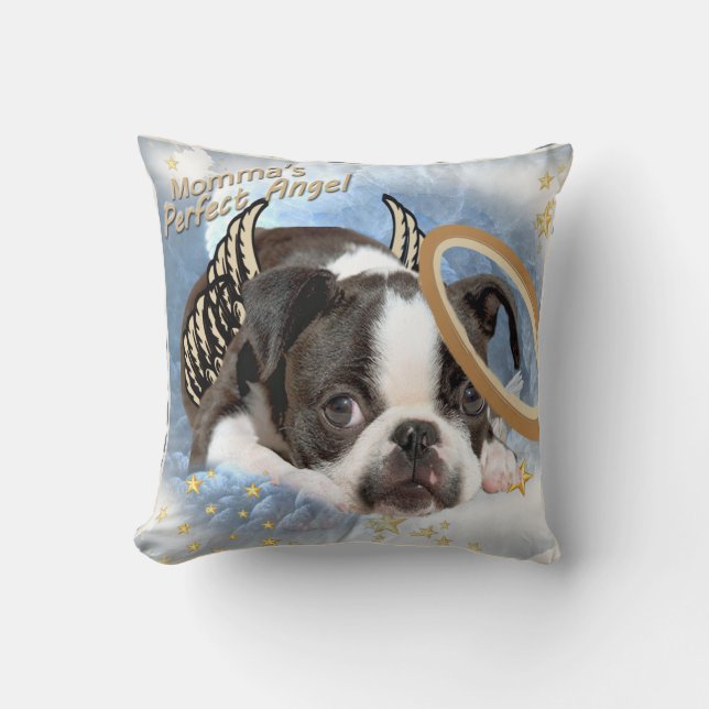 Momma's Lil Angel Boston Terrier Pillow Kussen (Voorkant)