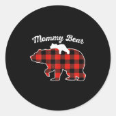 Mommy Bear Flannel Red Plaid Pajama Family Matchin Ronde Sticker (Voorkant)