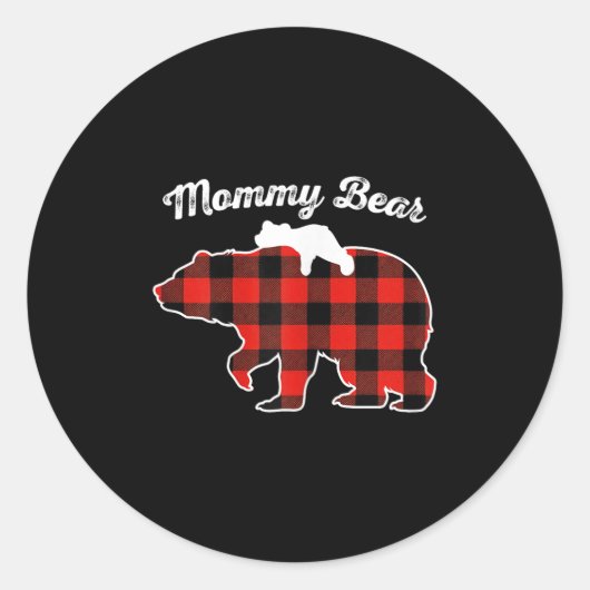 Mommy Bear Flannel Red Plaid Pajama Family Matchin Ronde Sticker (Voorkant)