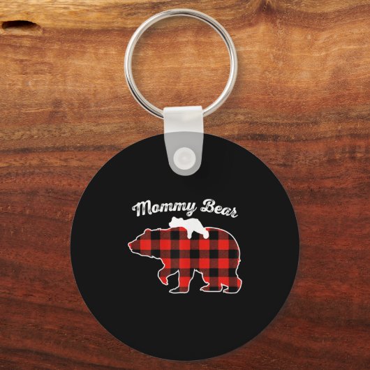Mommy Bear Flannel Red Plaid Pajama Family Matchin Sleutelhanger (Voorkant)