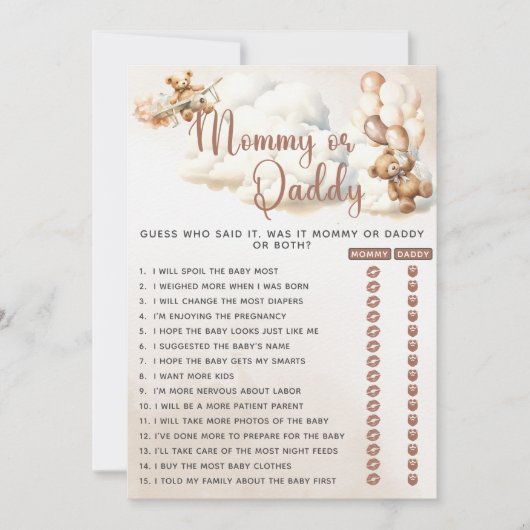 MOMMY OF PAPA Baby shower Spel Beer Ballonnen Kaart (Voorkant)