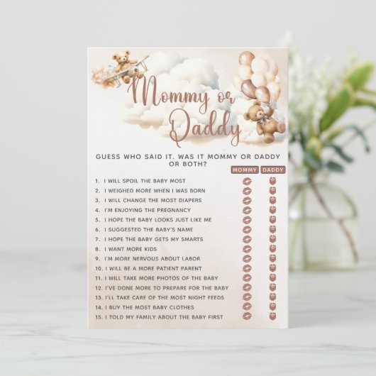 MOMMY OF PAPA Baby shower Spel Beer Ballonnen Kaart (Staand voorkant)