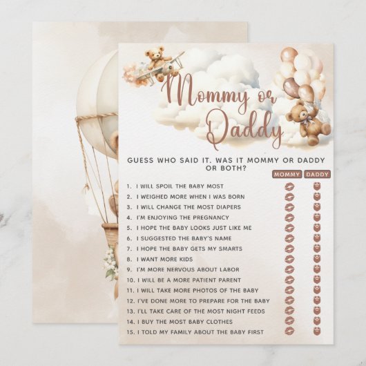 MOMMY OF PAPA Baby shower Spel Beer Ballonnen Kaart (Voorkant / Achterkant)