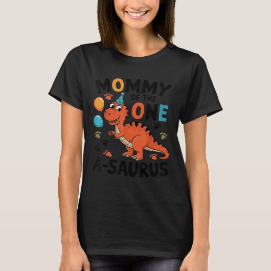 Mommy Of The One-a-saurus 2nd Birthday Dinosaur Pa T-shirt (Voorkant)