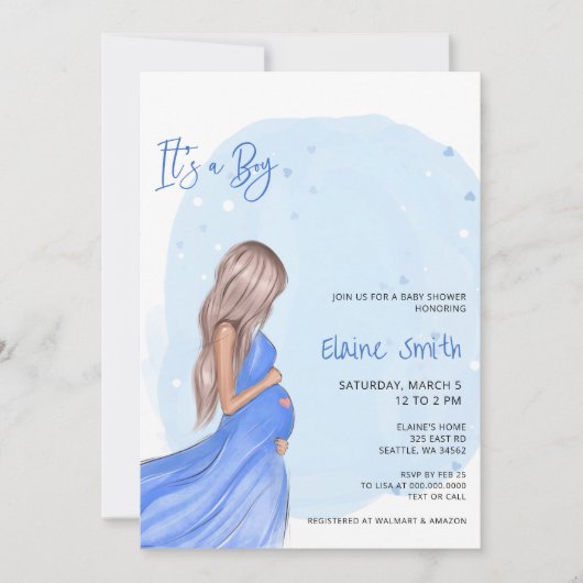 Mommy to Be Blue Its a Boy Baby Shower Invitation Kaart (Voorkant)