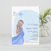 Mommy to Be Blue Its a Boy Baby Shower Invitation Kaart (Staand voorkant)