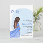 Mommy to Be Blue Its a Boy Baby Shower Invitation Kaart (Staand voorkant)