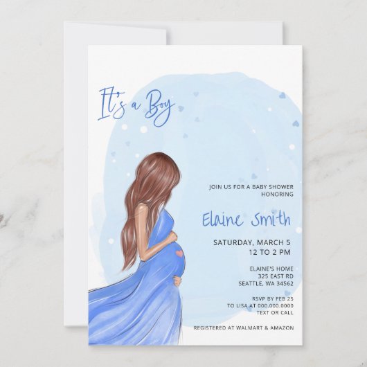 Mommy to Be Blue Its a Boy Baby Shower Invitation Kaart (Voorkant)