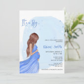 Mommy to Be Blue Its a Boy Baby Shower Invitation Kaart (Staand voorkant)