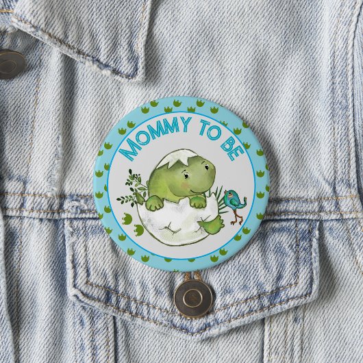 Mommy To Be Cute Hatching Dino Baby Shower Button 