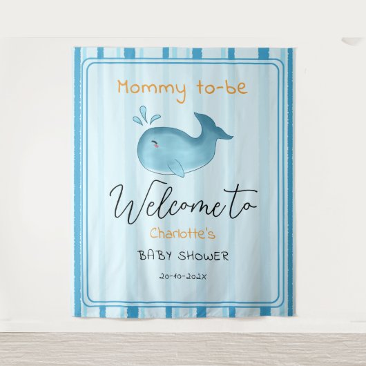 Mommy To Be Cute Whale Baby Shower Backdrop Wandkleed (Voorkant)