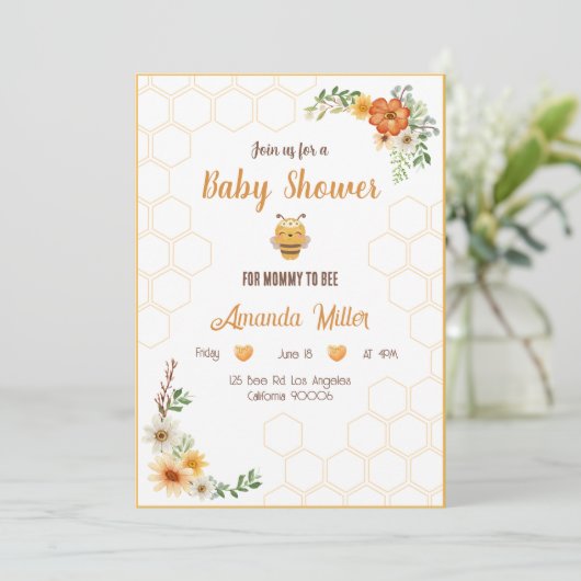 Mommy To Bee Baby Shower Invitation Card Kaart (Staand voorkant)