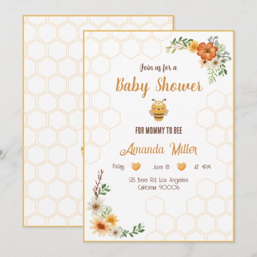 Mommy To Bee Baby Shower Invitation Card Kaart (Voorkant / Achterkant)