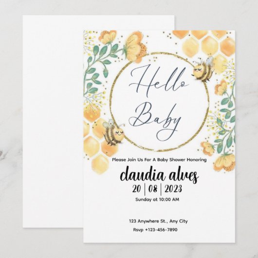 Mommy to Bee Baby Shower Invitation  Kaart (Voorkant / Achterkant)