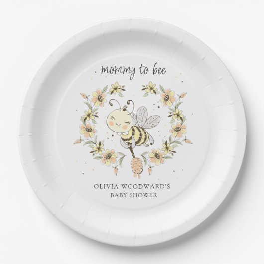 Mommy To Bee Baby Shower Papieren Bordje (Voorkant)